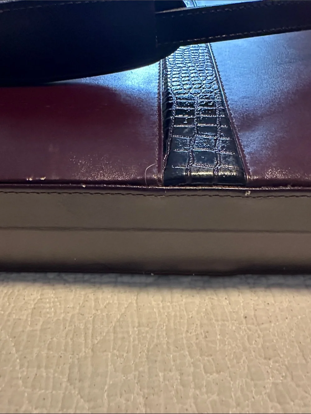 Heritage Black Leather Briefcase with Croc-Embossed Center